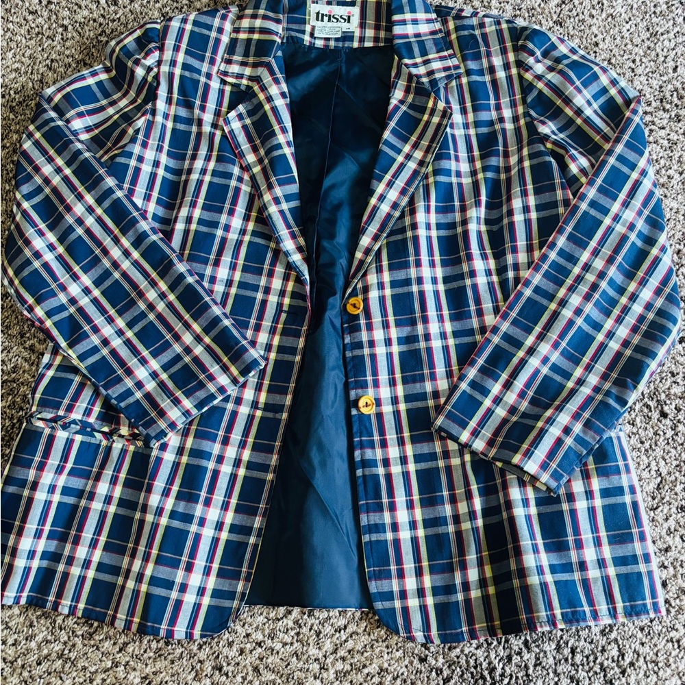 TRISSI Multicolor Plaid Blazer/80’s banded top